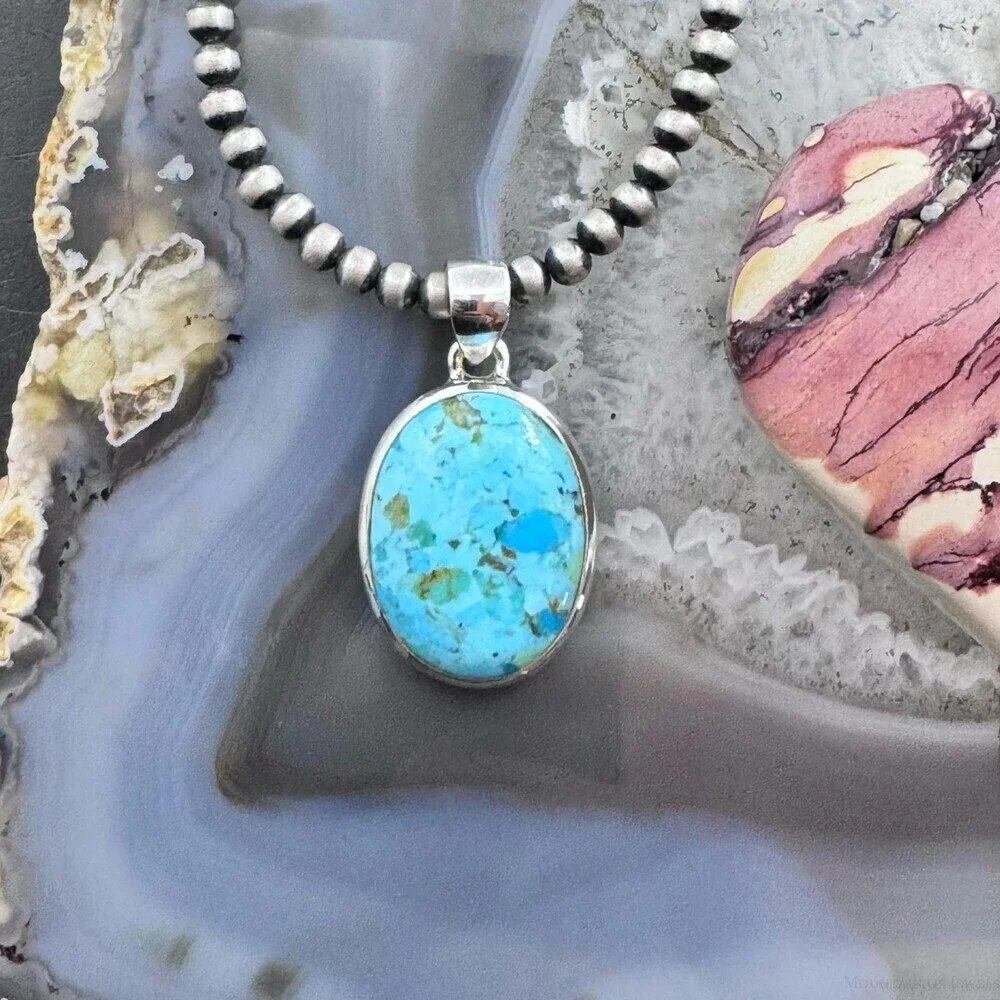 Sterling Silver Southwestern Style Large Oval Apatite Pendant For Women - Picture 2 of 10